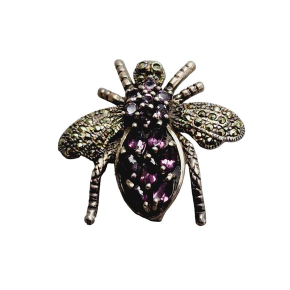 Vintage 925 Sterling & Amethyst Fly/Bug Brooch (A1382) - Picture 1 of 3